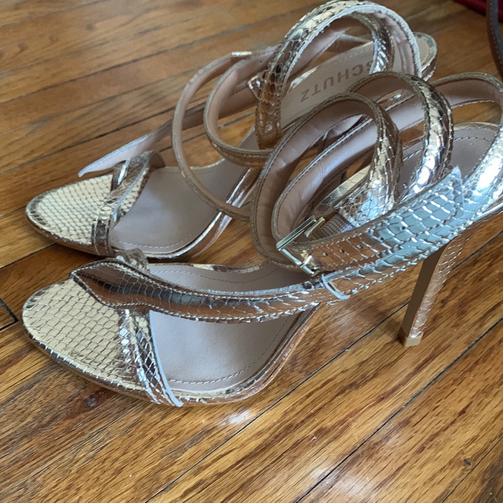 NWT Schutz Courtney high heel gold snakeskin